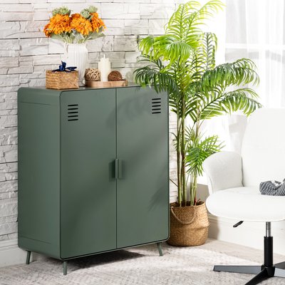 Bibliotheque avec 2 portes et 3 couches en métal industriel, WALNUTSTUDY MEUBLES COSY