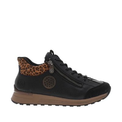 Baskets running noires avec semelle à talon compensé bas et lacets élastiqués RIEKER