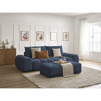 Canapé droit convertible 3 places en tissu chiné avec pouf, EVEREST BOBOCHIC