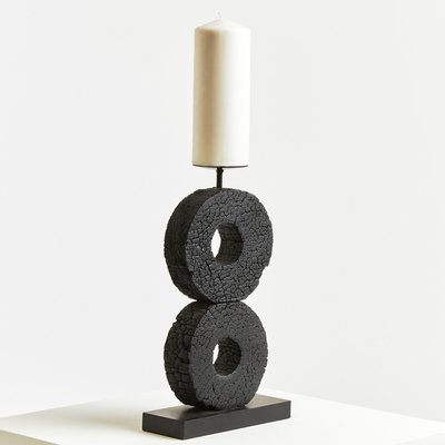 40cm Fidel Charred Black Mango Wood Log Candle Holder SO'HOME