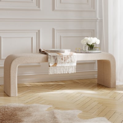 Lao Curved Boucle Dining Bench SO'HOME