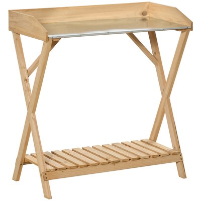 Table de rempotage avec étagère à lattes plateau tôle acier sapin pré-huilé OUTSUNNY