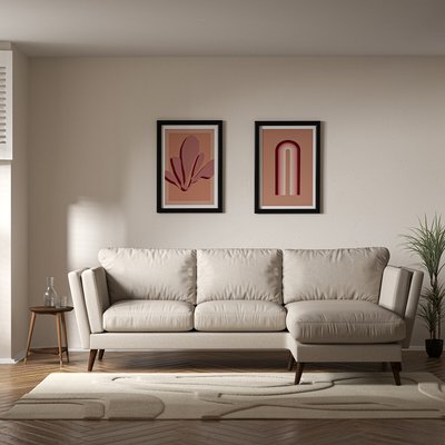 Frida Contemporary Soft Brushed Corner Chaise Feather Sofa - Right Facing with Dark Wood Legs SO'HOME