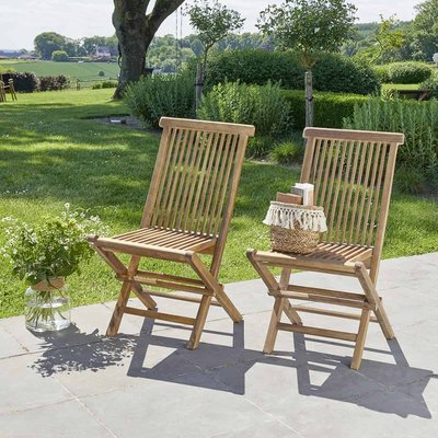 Chaise de jardin en teck huilé massif pliante (lot de 2) BALI BERAH GETAH