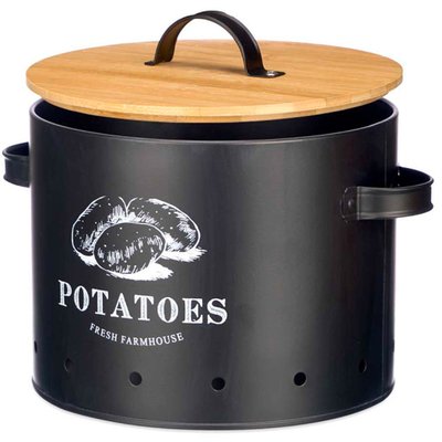 Boîte à pommes de terre en métal noir et bambou WADIGA
