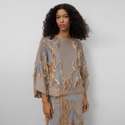 Pull cape en jacquard à franges ADOLFO DOMINGUEZ