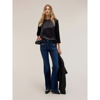 Jean flare taille haute avec application bijou MOTIVI