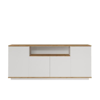 Buffet 4 portes, 1 niche ouverte décor bois pin et blanc L180 cm CALICOSY