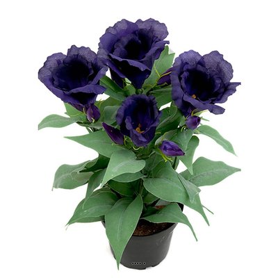 Eustoma artificiel en pot, 4 têtes de fleur ARTIFICIELLES
