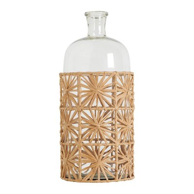 Vase bonbonne verre et raphia naturel dia 13x34 BLANC D’IVOIRE