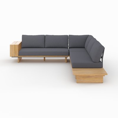 Canapé d'angle de jardin en bois et tissu 4 places - SEYA RENDEZ-VOUS DÉCO