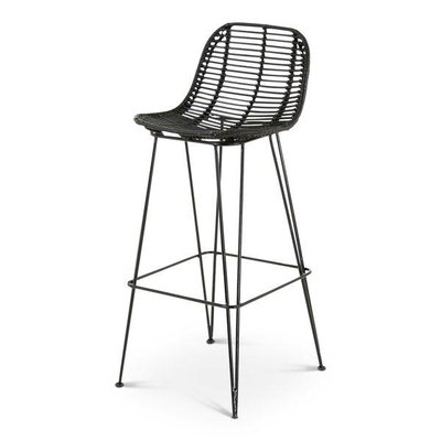 Chaise plan de travail rotin  piètement métal noir h 65 cm Fresh ZAGO