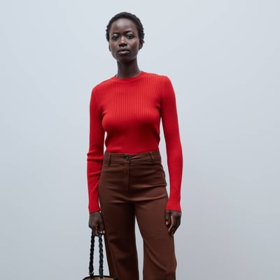 Pantalon large taille haute contenant du coton MONOPRIX