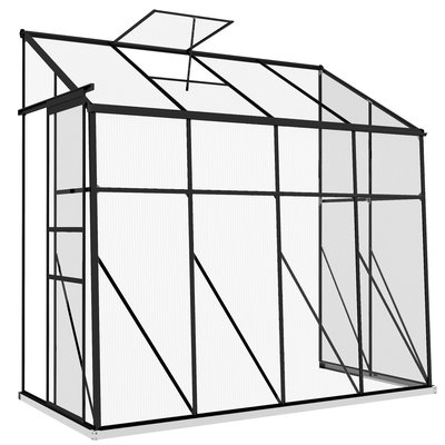 Serre de jardin adossée fondation porte coulissante lucarne alu polycarbonate noir OUTSUNNY