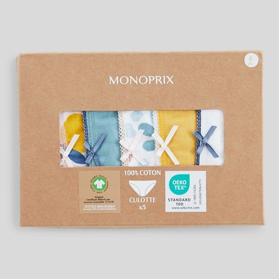 Lot de 5 culottes imprimés en coton BIO MONOPRIX