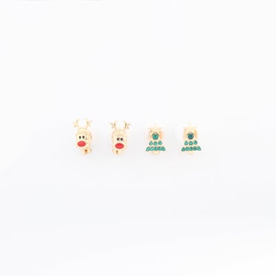 Boucles d'oreilles clips - Set x2 paires de puces d'oreilles rennes et sapins BALABOOSTE