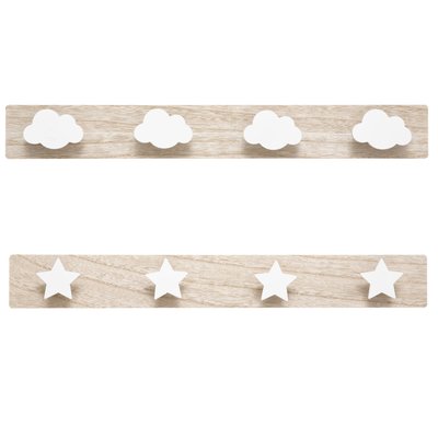 Set de 2 portemanteaux enfant blanc et bois nuage et étoiles 55x4.5x7cm ATMOSPHERA