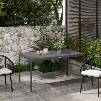 Table de jardin rectangulaire 6 personnes plateau lattes aspect bois alu gris OUTSUNNY