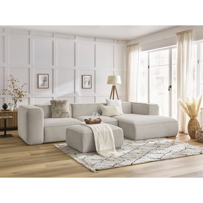 Canapé d'angle fixe 5 places en tissu texturé avec pouf, ZEPHYR BOBOCHIC