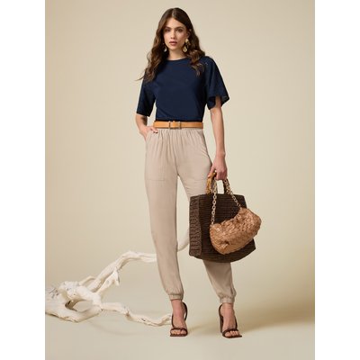 Pantalon uni jogger en satin de viscose fluide de couleur unie OLTRE
