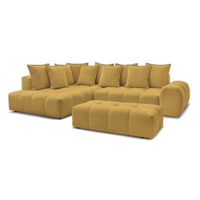 Canapé d'angle convertible 4 places en tissu chiné avec pouf, EVEREST BOBOCHIC