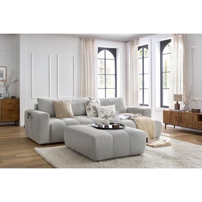 Canapé d'angle convertible 4 places en tissu chiné avec pouf, ARSENE BOBOCHIC