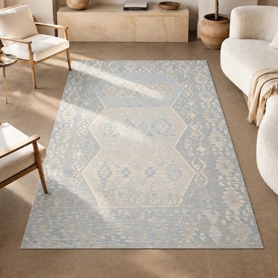 Tapis kilim, motif géométrique authentique, tissé plat, KILIM 75 UN AMOUR DE TAPIS