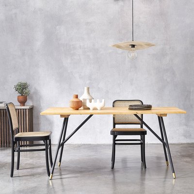 Table rectangulaire en pin massif et métal 6 pers.  ROBIN BERAH GETAH