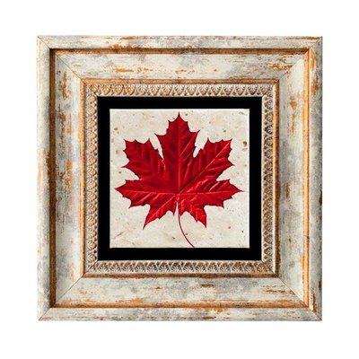 Tableau décoratif en bois et métal 20 x 20 cm Feuille rouge HANAH HOME