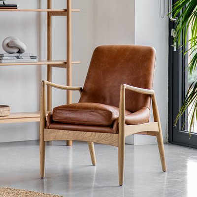 Casa Mid-Century Leather & Solid Oak Armchair SO'HOME