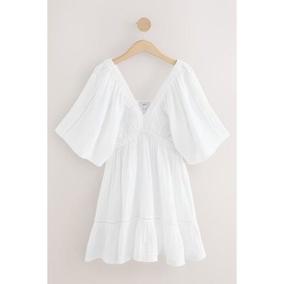 Robe courte 100 % coton texturé à col v NEXT
