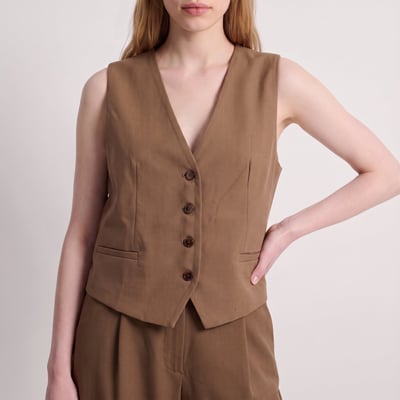 Veste tailleur sans manches avec poches latérales et col V EVELIA ARTLOVE