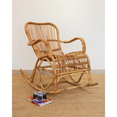 Rocking-chair en rotin Alibert N°107 - Bon état DEBONGOUT