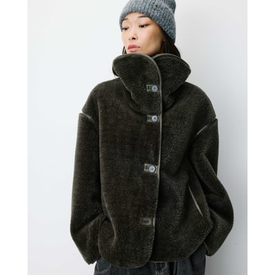 Manteau en Imitation fourrure oversize boutonné kaki Amelio GRACE & MILA