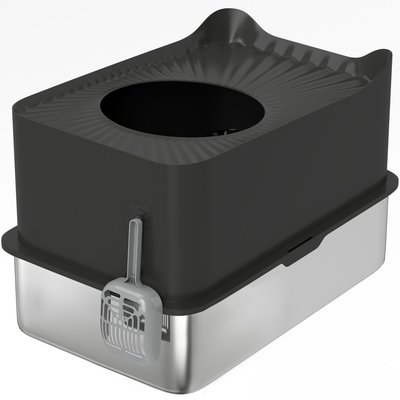 Maison de toilette XL 65L design chat acier inox ABS noir PAWHUT