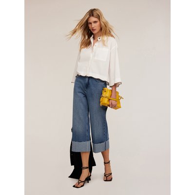 Jeans wide leg cropped in denim di cotone light blue wash MOTIVI