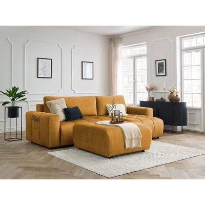Canapé d'angle convertible 4 places en velours avec pouf, ARSENE BOBOCHIC