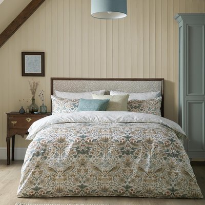 Parure de lit, housse de couette fleurie + 2 taies pour grand  lit 2 personnes Fraisier et grives WILLIAM MORRIS AT HOME