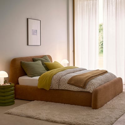 Cama con espacio de almacenamiento y somier elevable, tejido de chenilla, STEEN LA REDOUTE INTERIEURS
