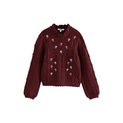 Pull en maille torsadée à broderie florale NEXT