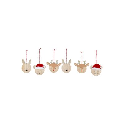 Lot 6 boules de Noël en bois esprit papier mâché VERTBAUDET