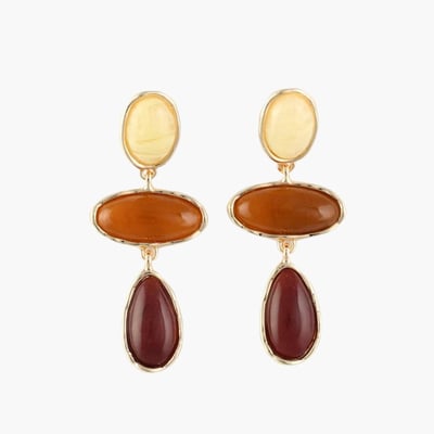 Boucles d'oreilles longues à cabochons marrons BALABOOSTE