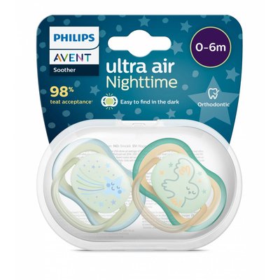 Lot de 2 sucettes Ultra Air Nuit 0-6 mois Phosphorescent PHILIPS AVENT