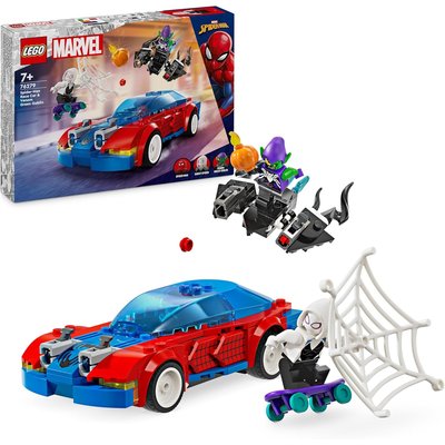 La voiture de course de Spider-Man contre le Bouffon Vert venomisé LEGO