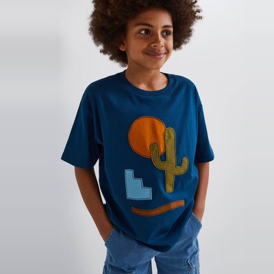 T-shirt manches courtes imprimé avec broderie, en coton BIO MONOPRIX