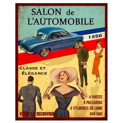 Plaque décorative murale métal vintage salon de l'auto 1956 22x28cm WADIGA