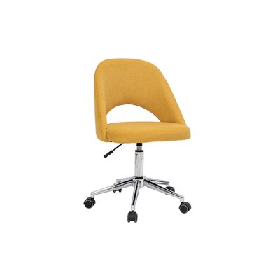 Chaise de bureau à roulettes en tissu effet velours texturé jaune moutarde et acier chromé COSETTE MILIBOO