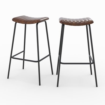 Lot de 2 tabourets de bar 77 cm en cuir et pieds en métal - LUPIN RENDEZ-VOUS DÉCO
