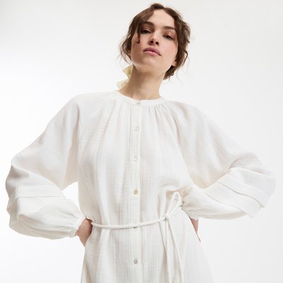 Robe longue évasée, col rond, manches longues LA REDOUTE COLLECTIONS