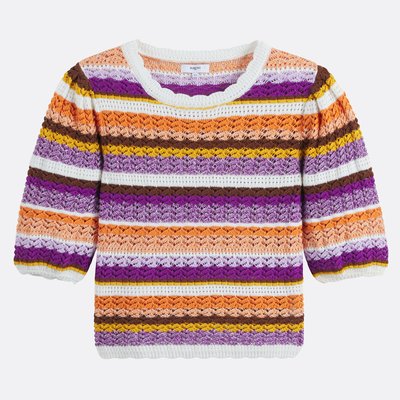 Pull en crochet rayé, manches aux coudes, PANACA SUNCOO
